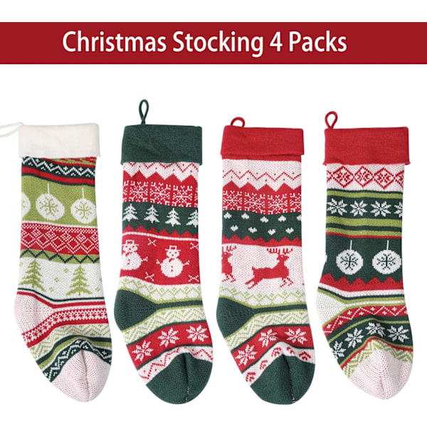 4-pack 50 cm Julstrumpor Snögubbe Älgtryck Godispåse Stickad Öppen Spis Julgran Nyår Juldekoration