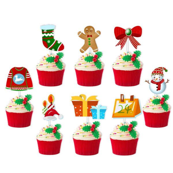 Temakake Topper 12 stk Julepynt Kake Cupcake