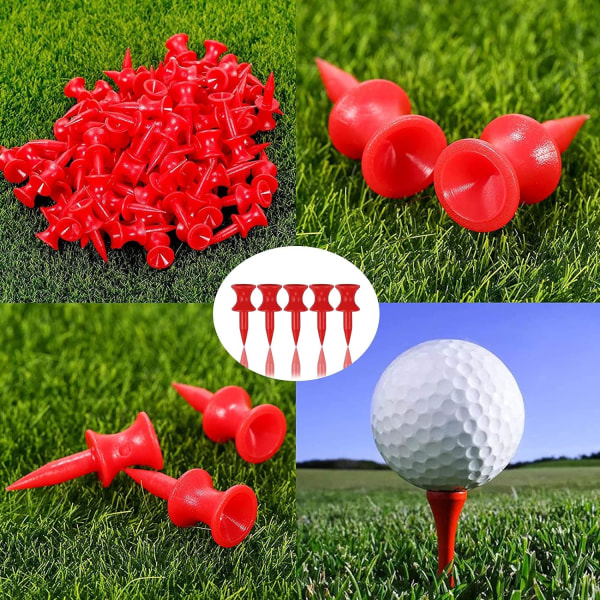 100 röda golfutslagsplatser, steg-tees i plast, små utslagsplatser, golf