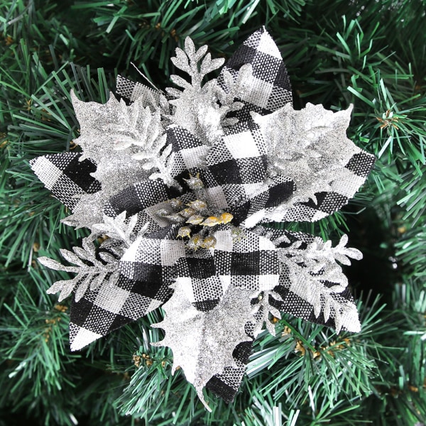 4 joulukoristetta 14 cm kultajauhe-ruudullinen joulukukat