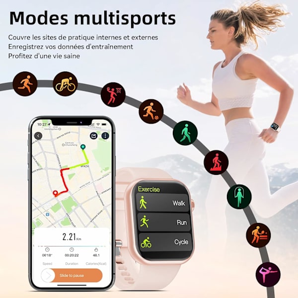Smartklocka för män och kvinnor med Bluetooth-samtal, 1,85'' sportklocka