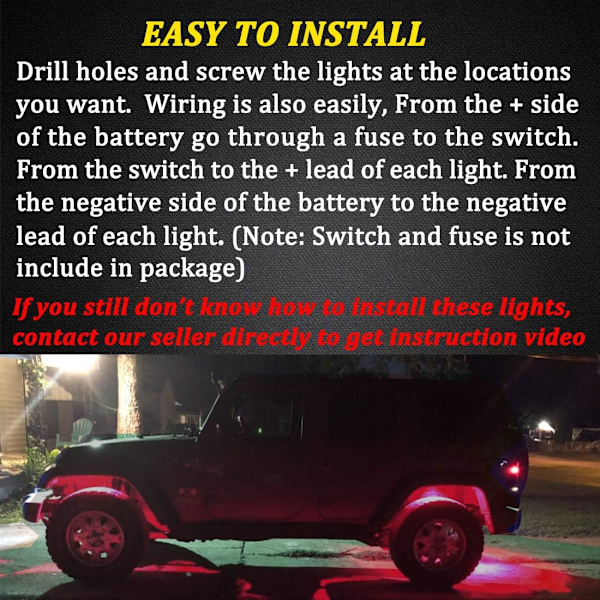 10 stk. LED Rock Lights, LED Skærmlys, Hjulbuelamper, LED-lys til lastbiler, golfvogne, Jeep Wrangler, RZR,