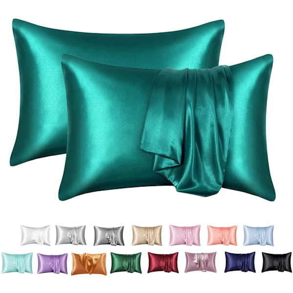 Satin Örngott - Kuddfodral - 50 x 66 cm - Set med 2 blågröna