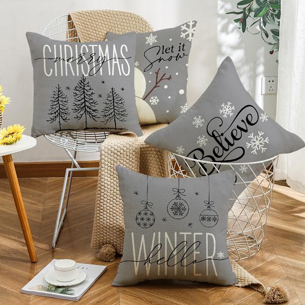 Set med 4 Jul Kuddfodral 45x45cm Grå Serie Fyrkantiga Örngott Soffa Kudde Skydd Heminredning
