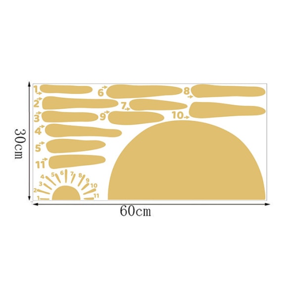 Gyllene strålande sol klistermärken halvcirkulära väggklistermärken sovrum