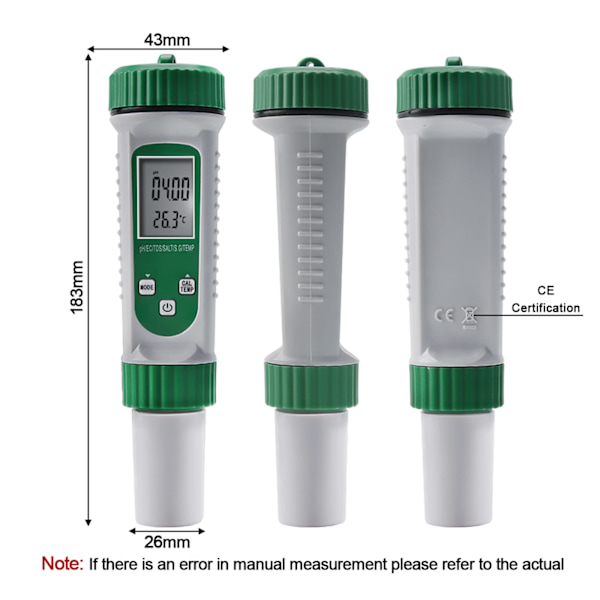 6-i-1 digital vattenmätare med ATC-precision hydroponisk vattenkvalitetstestare
