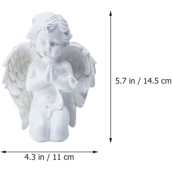1 lille engelstatue knælende engel harpiks have skulptur