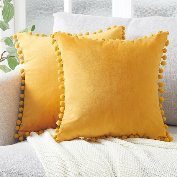 Kuddfodral 45x45 cm Senapsgul Skandinavisk Heminredning Vardagsrumsdekoration Set om 2 Mjuka Sammetskuddskydd