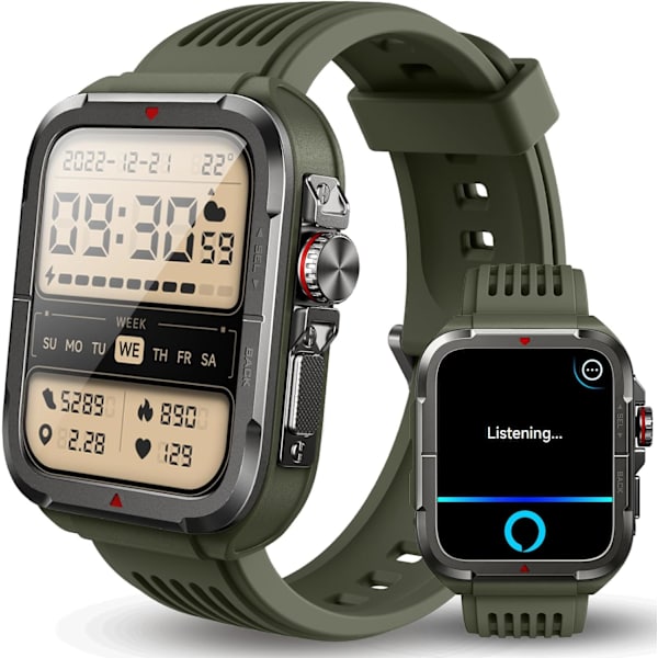 Smartklokke for menn med Alexa og Bluetooth-anrop, 1,8'' Sport Smartwatch Militaire med 100 Sports, Skritteller og Pulsmåler, Vanntett IP68 for Svømming, Kompatibel med Android iOS