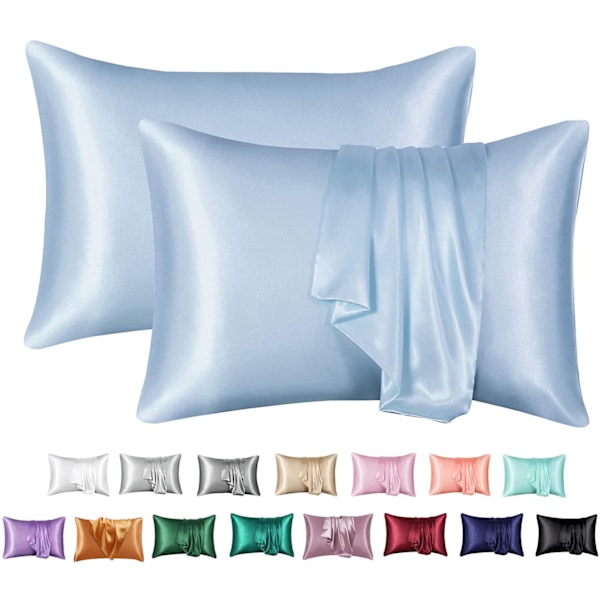 Satin Örngott - Kuddfodral - 50 x 66 cm - Set om 2 Ljusblå