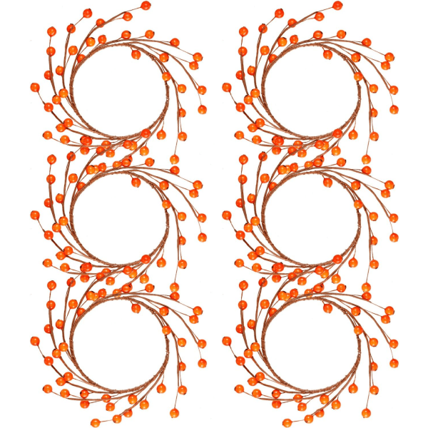 Pakke med 6 julelysringer, minikrans av høstbærkvister, Thanksgiving-festivalkrans, bondegårdslysringer, ringer til midtpunktdekor (oransje bær)