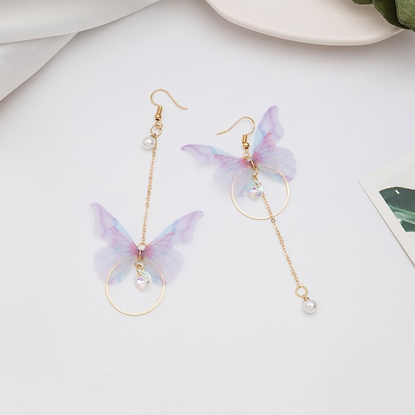 3 par asymmetriske sommerfugløreringer perle pompom zirkon