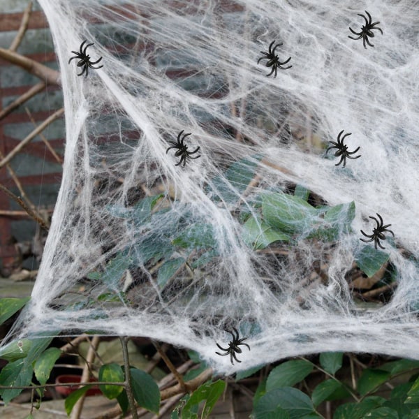 Stretchy Halloween spindelväv, Spooky Spider Webbing för inomhus och