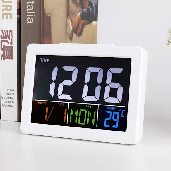 1 vit LED digital kalenderklocka, sängklocka med datum och