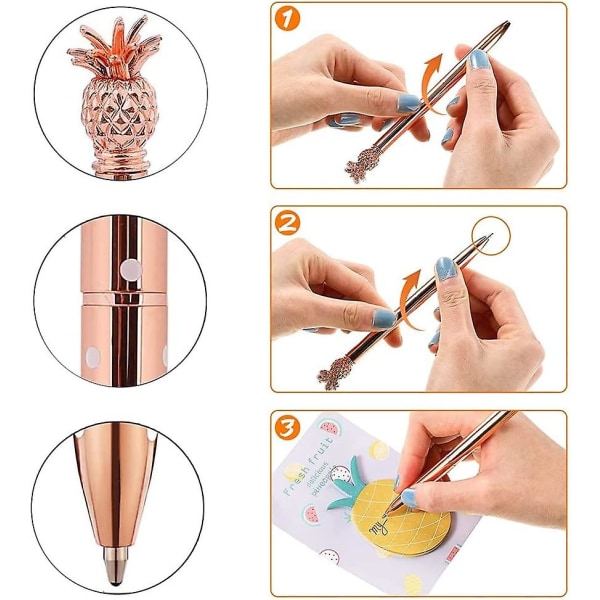 Dww-4 Pices Stylo Ananas,Stylos  Bille Mtal Ananas,Stylo Cadeau Ananas pour Fournitures Scolaires et de Bureau,1.0 MM,Encre Noire