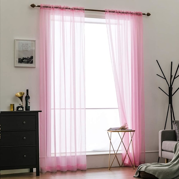 Voile-verhojen 2 kappaleen sarja, läpikuultava voile-verho, polyesterisilmukka, koristeellinen verho olohuoneeseen, makuuhuoneeseen, tankotasku (170cm*140cm)