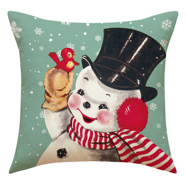 Set med 4 Julkuddfodral, Snögubbe, Trädgårdsdekoration, God Jul Bomull Linne Kuddfodral, 45 x 45 cm