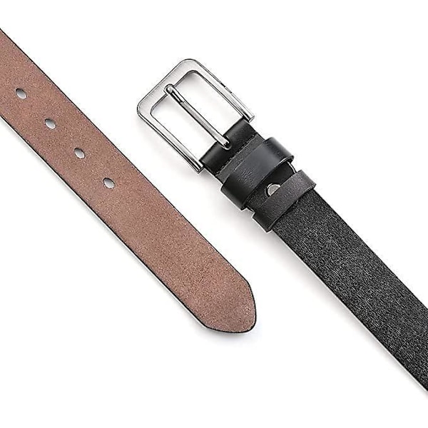 Kcbbe Svart läderbälte för män, 120cm, läderbälte, Jean Business, retro metall, kohud, bred