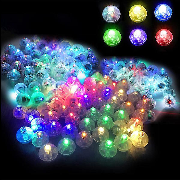 100 st Flerfärgade LED-ballonglampor, Regnbågsfärgade Runda Led Flash Ball Lamp Mini Ball Light för Papperslykta Ballong, Inomhus Utomhus Fest Evenemang Kul