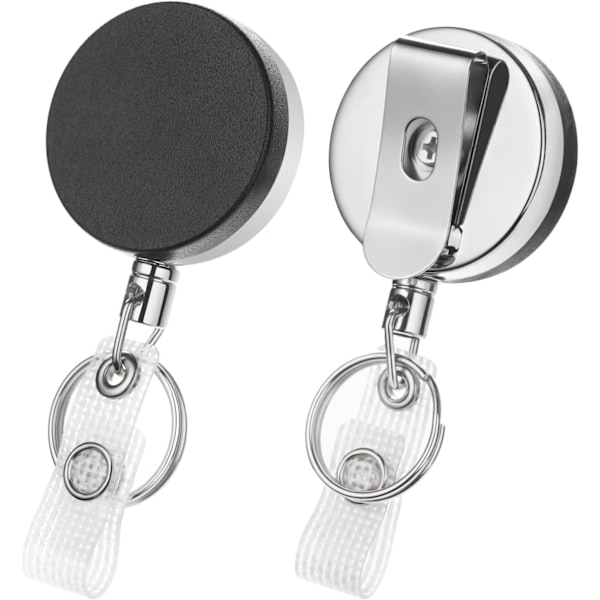 2 STK. Udtrækkelig Nøglering (Sort), Badge Reel Holder, Kraftig Badge Reel Nøglering med Stål Reel Kæde og Krog,