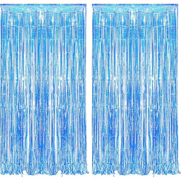 2 stk. Metallic Gardin (1 x 2,5 m, Navy Blå) Skinnende Frynsegardiner Metallic Frynse Mesh Gardiner Pailletgardiner Shi