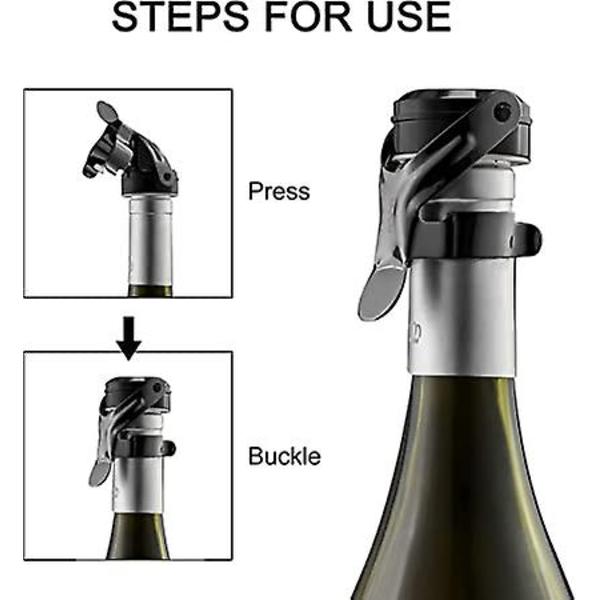 Champagne-propper i rustfrit stål, 2 stk. - Champagne-propper med silikone, der forhindrer lækage, til rødvin, champagne, cava og mousserende vin
