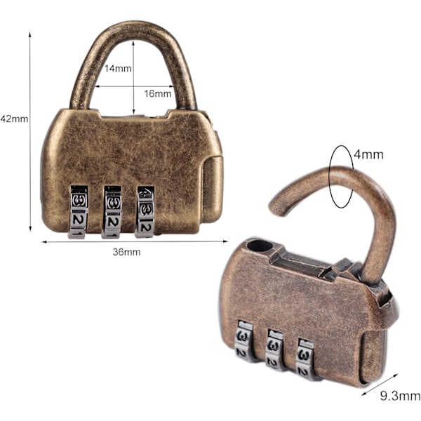 4-pack Mini Retro Kombinationslås Dagbok Bagage Vintage Kodlås