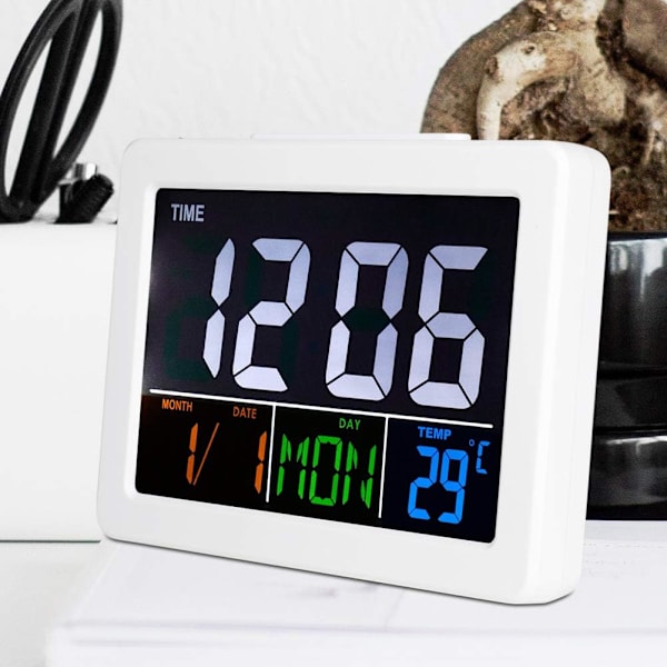 1 vit LED digital kalenderklocka, sängklocka med datum och