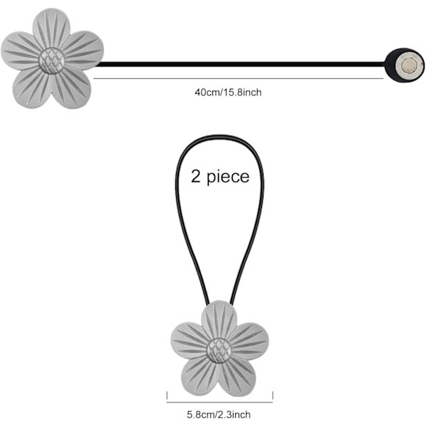 2 stk. magnetiske gardinbindere i harpiks med blomsterdesign