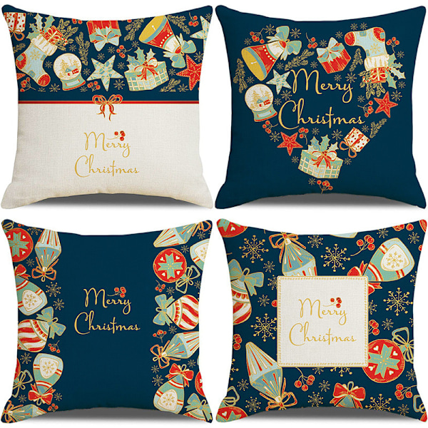 Set med 4 (45x45cm, vit + grön) Julkuddöverdrag Julrenmönster kuddöverdrag heminredning, s