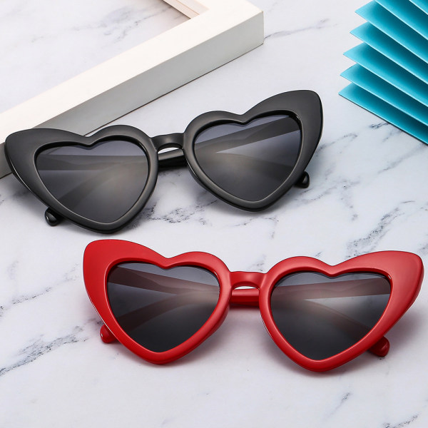 Hjärtformade solglasögon, 2 par retro cat eye hjärtglasögon,
