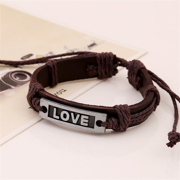 Armband Retro Multi Layered Handvävt Bokstavs- Läderarmband Elegant Smyckesset Kvinnor Män Armband Armband