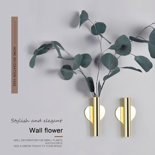 Metallisk väggvas, 3 gyllene magiska vaser Metallvas, blomster väggkonst