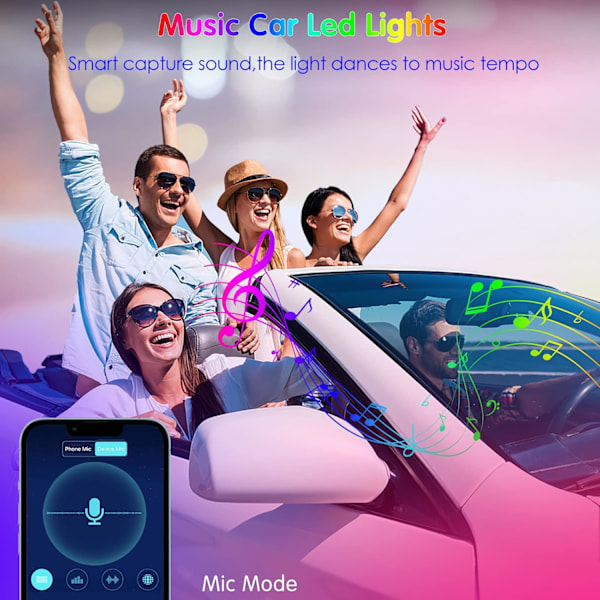 Auton sisävalot Autotarvikkeet LED-autovalot Sovellushallinta kaukosäätimellä Musiikin synkronointi RGB-värin vaihto kojelaudan alla