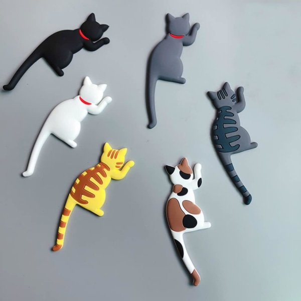 6pcs Magnetic Hooks Cat Shape No Trace Fridge Magnetic Stickers