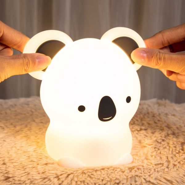 Nattlampe til børn, baby natlampe, genopladelig LED-strømstik natlampe, touch-sengelampe, bærbar koala natlampe til piger, drenge, voksne, 7 farver silikone USB-lampe, soveværelse natlampe