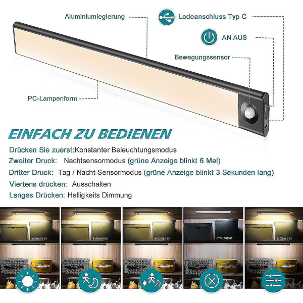 LED-sensor skaplys, bevegelsessensor LED-skaplys, underskapslys kjøkkensensorlys skap nattlys for skap skap trapper