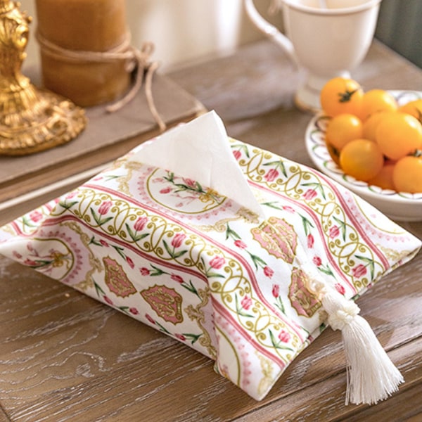 【24×18cm】Elegant enkel och lätt lyxig papperspåse klassisk rosa tulpan sammet tissue set bil tissue box (tis