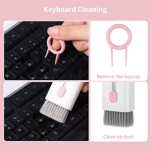 1 stk (Pink) Tastaturrenserbørste, 7 i 1 Multifunktionel