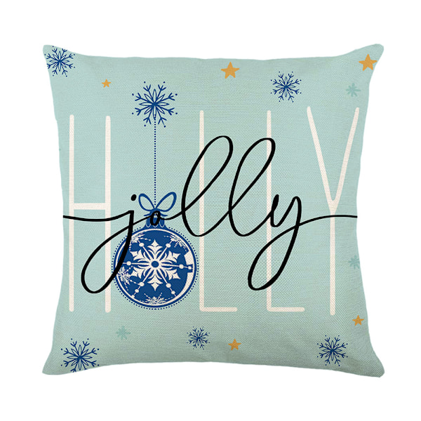Set med 4 julkuddöverdrag, Blå, Trädgårdsdekoration, God Jul Bomull Linne Kuddöverdrag, 45 x 45 cm