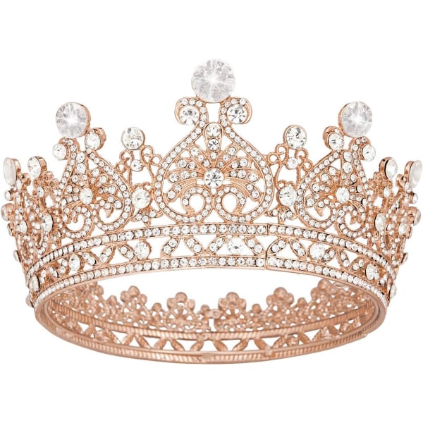 1 Kvinners Rose Gold Crown Hodeplagg Queen Crystal Rhinestone Hair