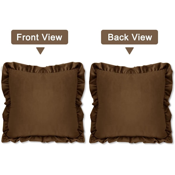 Set med 2 bruna kuddfodral med volanger 45x45 cm Heminredning, sammetsörngott för soffa, sovrum, bil