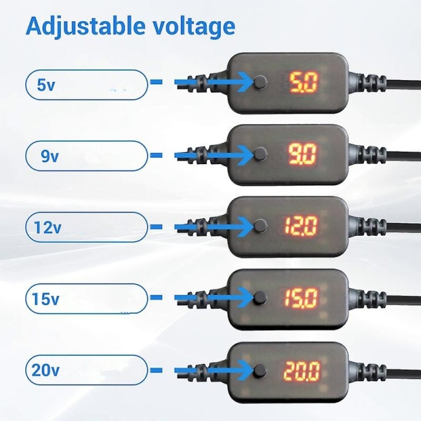 PD til DC-adapterkabel med 10 stk. DC 5V, 9V, 12V, 15V, 20V konverteringshoder, hann-type til DC5521 hann, egnet for modem, ruter, bærbar PC