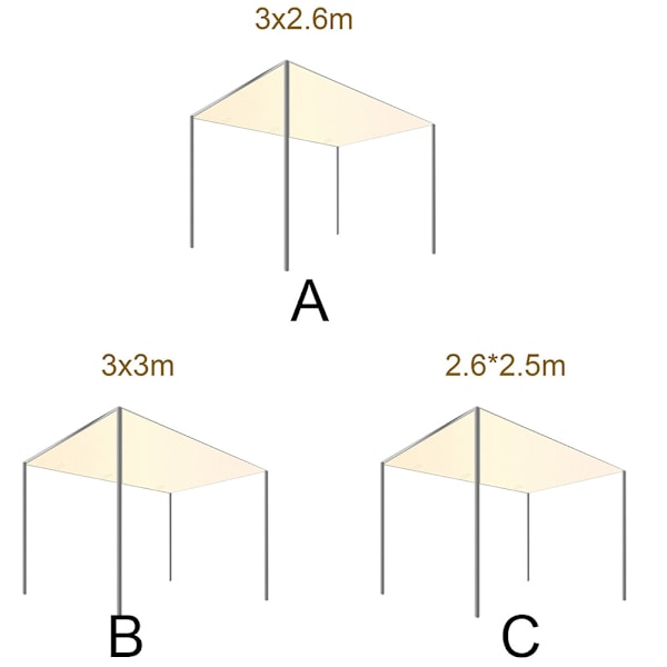 Typ C (2,6 x 2,5 meter) med Kardborreband 300D Vattentät Solskydd Tält Tak Ersättningsöverdrag