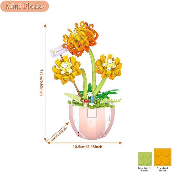 Blomsterbuket Mini Chrysanthemum Byggesæt Bonsai Træ Legetøjssæt Romantiske Valentinsdagsgaver til Hendes Kærester Elskere Par Voksne Kvinder