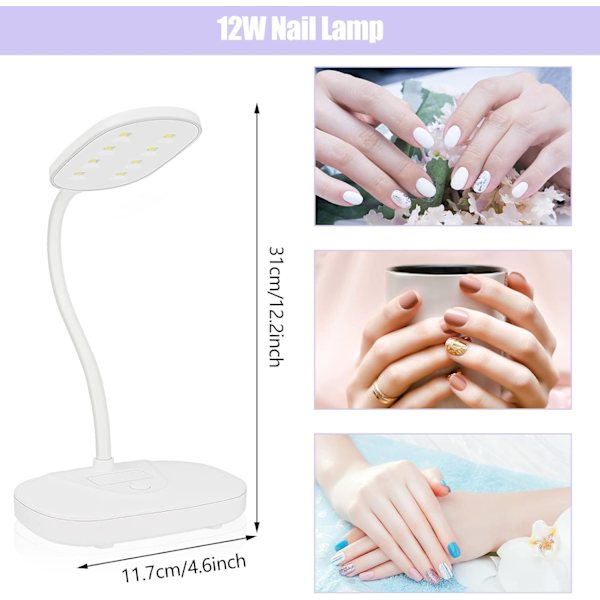 1 stk (Hvit) LED Neglelampe, Mini Negle tørker Bærbar 12W Negle