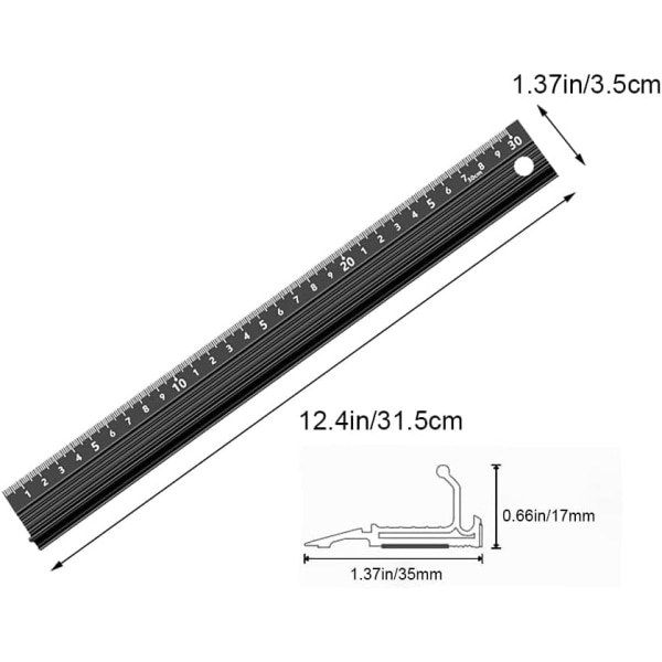 1 stk 300 mm konveks håndtak aluminiumslinjal for lengde