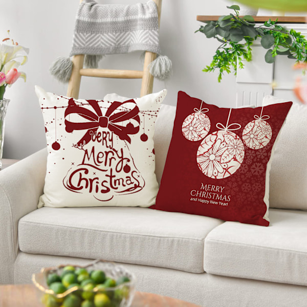 Jul Kuddfodral Set om 4, Älg Snögubbe Trädgårdsdekoration, God Jul Bomull Linne Kuddfodral, 45 x 45 cm