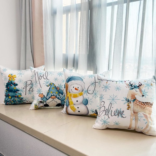 Set med 4 julblå kollektion kuddfodral - 45 x 45 cm Dekorativa örngott i bomull och linne för jul