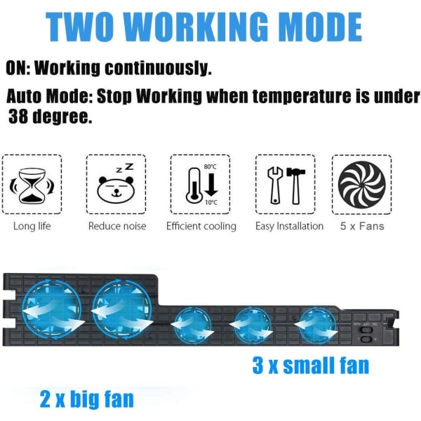 Køleventilator til PS4 PRO, USB Ekstern Køler 5 Ventilator Turbo Tempera